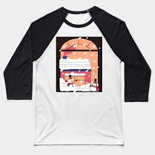 Penguins playing in the snow Baseball T-Shirt